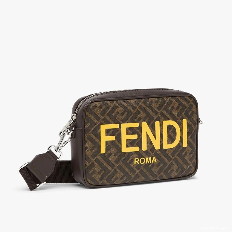 Affordable Compact Brown Motif ROMA Camera In Fabric Fendi Logo FF Case 0709